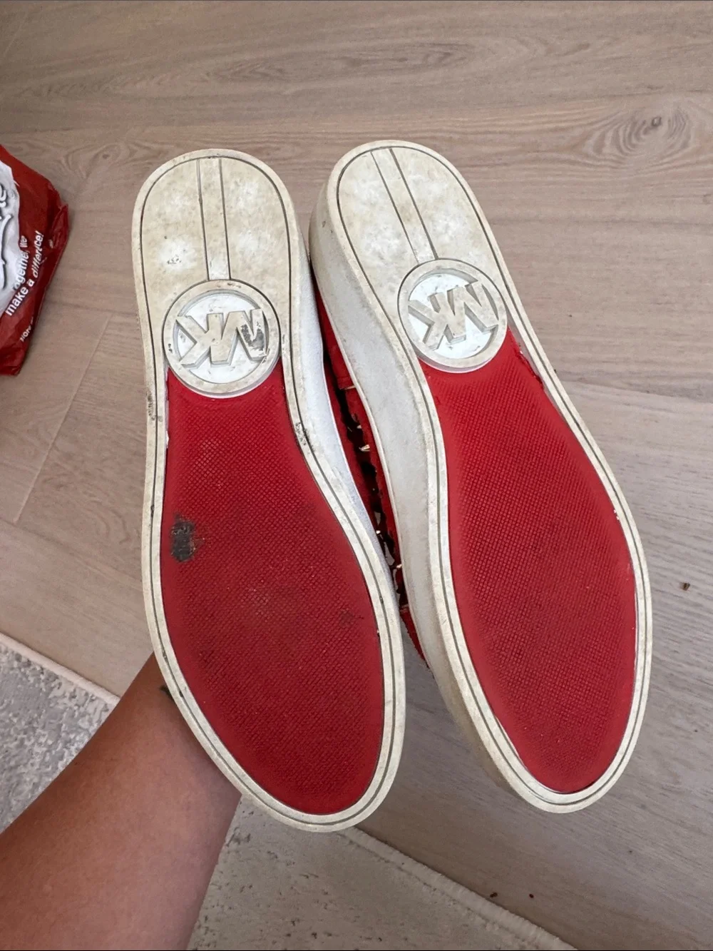 Michael Kors Red Suede High-Top Sneakers with Gold Hardware
